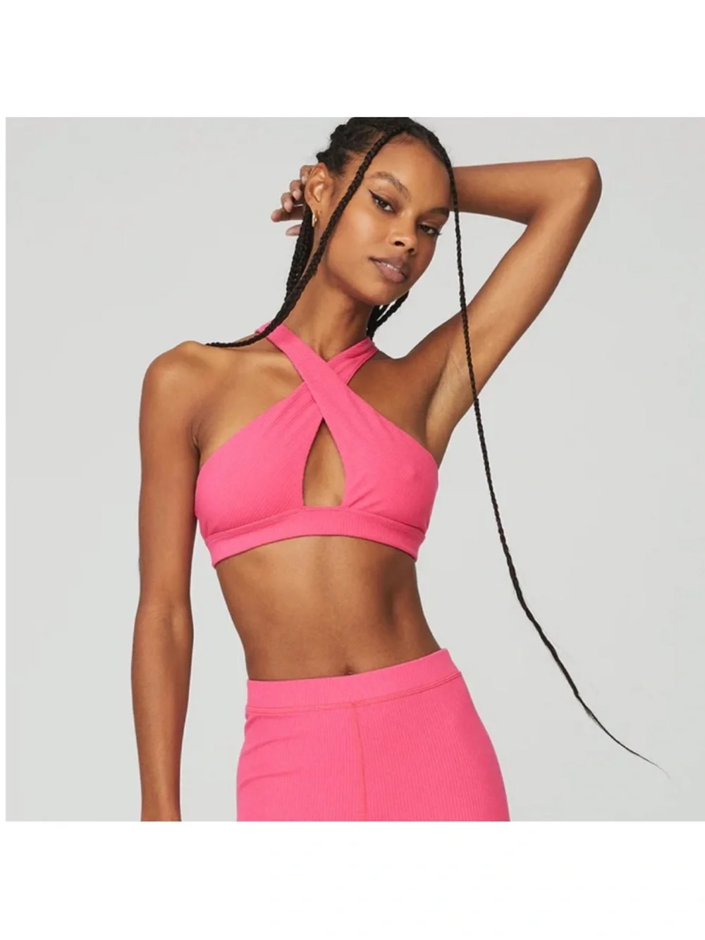 NWT Alo Yoga Ribbed Destination Bra Pink Fuchsia M